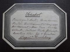 - (Hirschberg, Leopold), Etikett: Name; 'Schubert
Première grande Sonate; Variationen; Rondos; Divertissement à l'hongoise; Divertissement en forme d'une Marche brillante; Fantaisie F moll; Polonaise; Ouverture F dur. Zu 4 Händen
Leopold Hirschberg.'. 