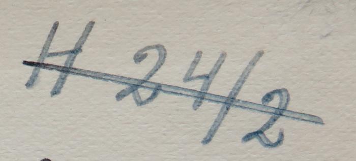 - (NSDAP-Gauarchiv und -museum Südhannover Braunschweig, Freimaurer-Bibliothek[?]), Von Hand: Nummer; 'H 24/2'. 