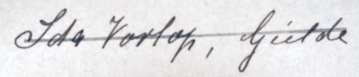- (Vorlop, Ida), Von Hand: Name, Ortsangabe; 'Ida Vorlop, Gielde'. 