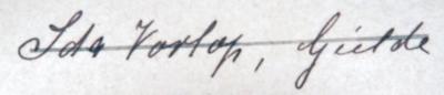 - (Vorlop, Ida), Von Hand: Name, Ortsangabe; 'Ida Vorlop, Gielde'. 