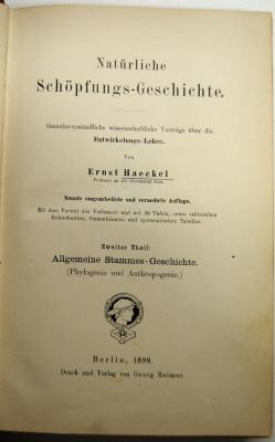 O 3131-2 : Natürliche Schöpfungs-Geschichte. Gemeinverständliche wissenschaftliche Vorträge über die Entwicklungs-Lehre. Zweiter Theil: Allgemeine Stammes-Geschichte. (1898)
