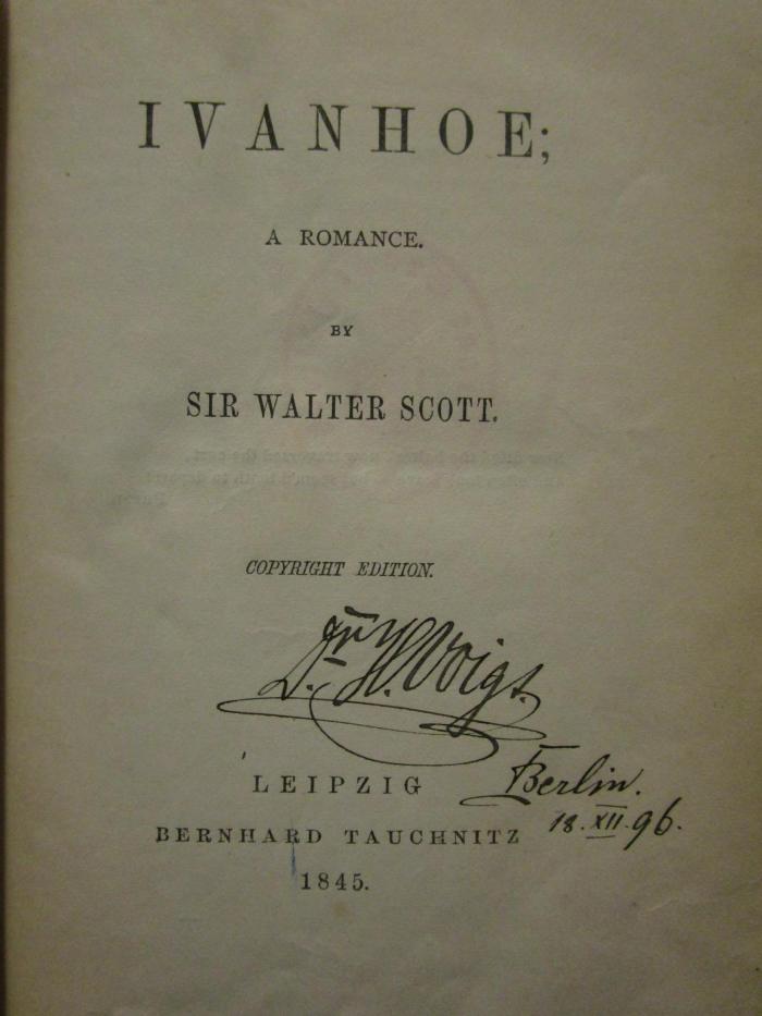 III 80183 2. Ex.: Ivanhoe : a romance (1845)