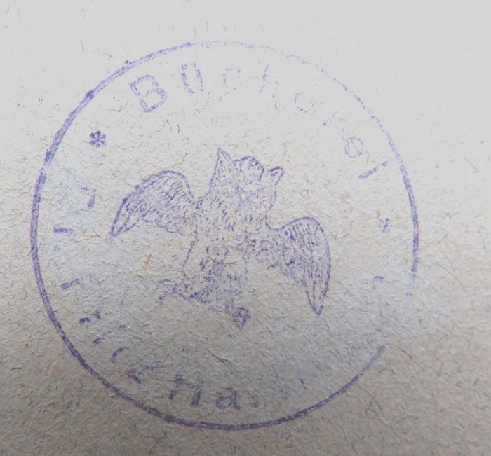 - (Hartmann, Dr. Fritz), Stempel: Name; 'Bücherei [Dr. Fritz Hartmann]'. 