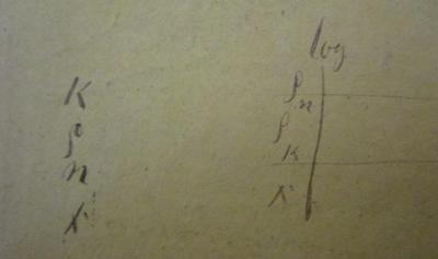  [Georg's Freiherrn von Vega] Logarithmisch-Trigonometrisches Handbuch (1858);- (Dorn, [?]), Von Hand: Annotation; 'K p n x
log sn sk x'. 