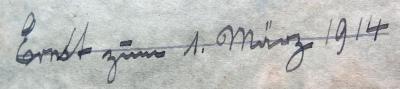 - (unbekannt;[...?], Ernst), Von Hand: Widmung, Name, Datum; 'Ernst zum 1. März 1914'. 