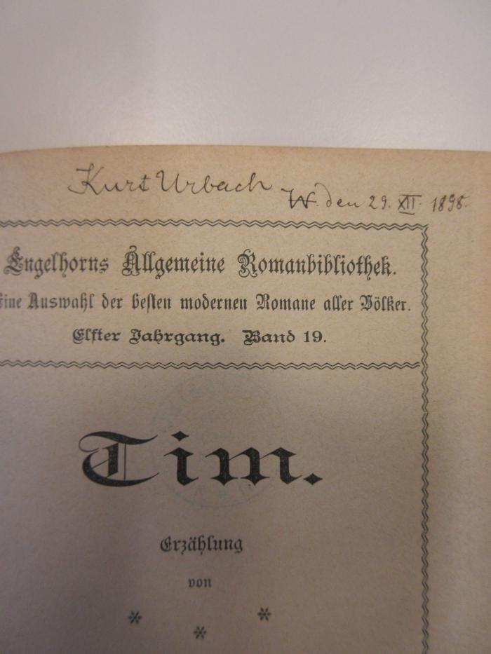 - (Urbach, Kurt), Von Hand: Autogramm, Name, Datum; 'Kurt Urbach
W. den 29. XII 1898.'. 