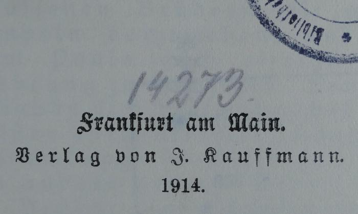 - (Hochschule für die Wissenschaft des Judentums), Von Hand: Inventar-/ Zugangsnummer; '14273'. 
