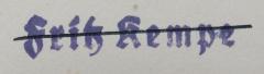 - (Kempe, Fritz), Stempel: Name; 'Fritz Kempe'. 