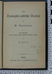 296.18 SPIN 9 : Der theologisch-politische Traktat von B. Spinoza : Neu übersetzt und mit einem biographischen Vorwort versehen von J. Stern ([1886])