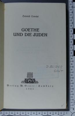 296.265 GOET  : Goethe und die Juden (1925)