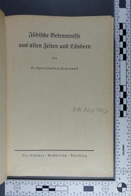 296.209 FREY : Jüdische Bekenntnisse : aus allen Zeiten und Ländern  (1941)
