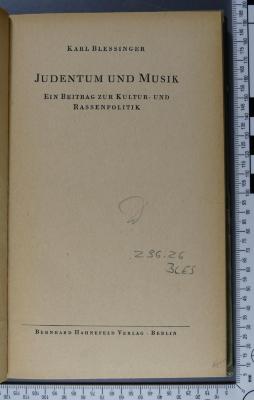 296.26 BLES : Judentum und Musik : ein Beitrag zur Kultur- und Rassenpolitik  (1944)