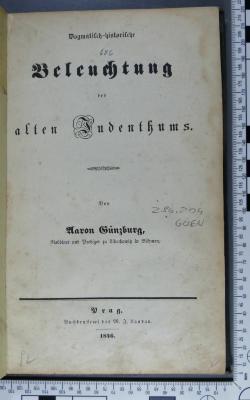 296.204 GUEN : Dogmatisch-historische Beleuchtung des alten Judenthums (1846)