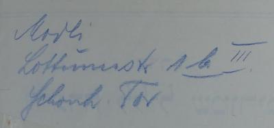 - (Modli, Jankiel Szmul), Von Hand: Name; 'Modli 
Lottumstr 1b III
Schonh. Tor'. 