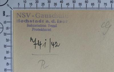 - (Nationalsozialistische Volkswohlfahrt (NSV);NSV-Gauschule Hochstadt a.d. Iser), Von Hand: Notiz; 'G 
R 
'. 