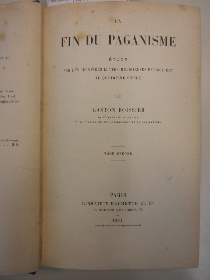  La fin du paganisme: étude sur les dernières luttes religieuses en Occident au quatrième siècle. (1891)