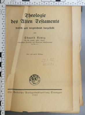 221.82 KOEN : Theologie des Alten Testaments : kritisch und vergleichend dargestellt (1922)