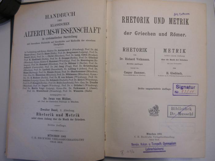  Rhetorik und Metrik der Römer. (1901)