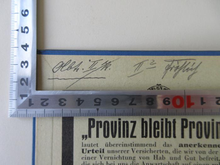 Q 625 (ausgesondert) : Amtliches Ortschaftsverzeichnis für die Provinz Oberschlesien (1930);-, Von Hand: Notiz; 'Abt: II K.';-, Von Hand: Nummer, Name; 'II 2 Fröhlich'