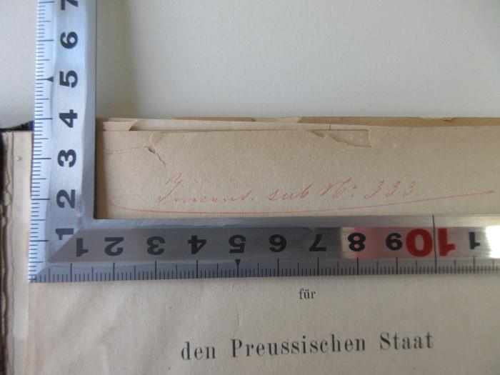C 2397 (ausgesondert) : Sterblichkeitstafel für den Preussischen Staat im Umfang von 1865 (1875);-, Von Hand: Inventar-/ Zugangsnummer; 'Invent. sub No: 333.'