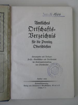 Q 625 (ausgesondert) : Amtliches Ortschaftsverzeichnis für die Provinz Oberschlesien (1930)