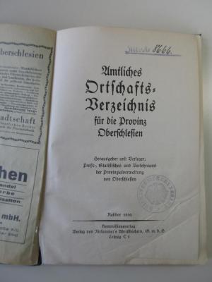 Q 625 (ausgesondert) : Amtliches Ortschaftsverzeichnis für die Provinz Oberschlesien (1930)