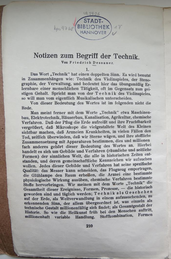 Kps 9768 : Notizen zum Begriff der Technik. ([1931])