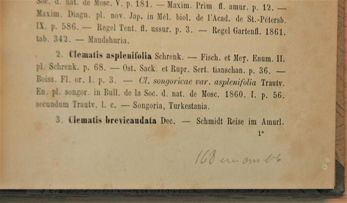 -, Von Hand: Notiz; '168 [...]'