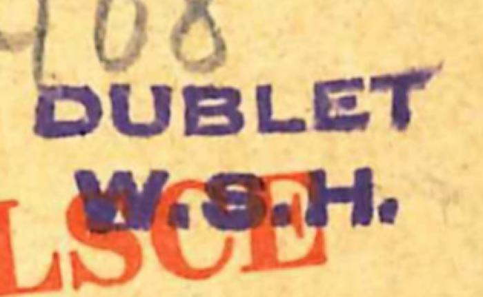 -, Stempel: Notiz; 'Dublet W.S.H.'