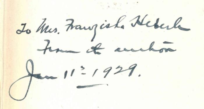 - (Edward Thomas Devine), Von Hand: Widmung, Besitzwechsel; '"To Mrs. Franziska Heberle from the author Jan 11th-1929."'. ;I 21548 : Efficiency and relief : a programme of social work (1906)