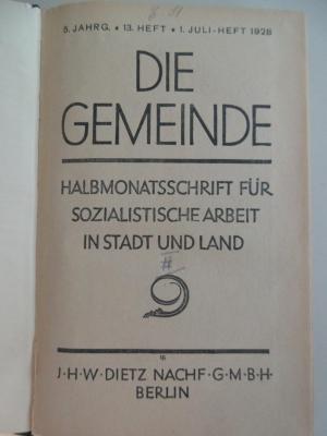 SA 1563 (-5, 2) : Die Gemeinde : Halbmonatsschrift für sozialistische Arbeit in Stadt und Land. (Zeitschrift) (1928)