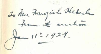 - (Edward Thomas Devine), Von Hand: Widmung, Besitzwechsel; '"To Mrs. Franziska Heberle from the author Jan 11th-1929."'. ;I 21548 : Efficiency and relief : a programme of social work (1906)