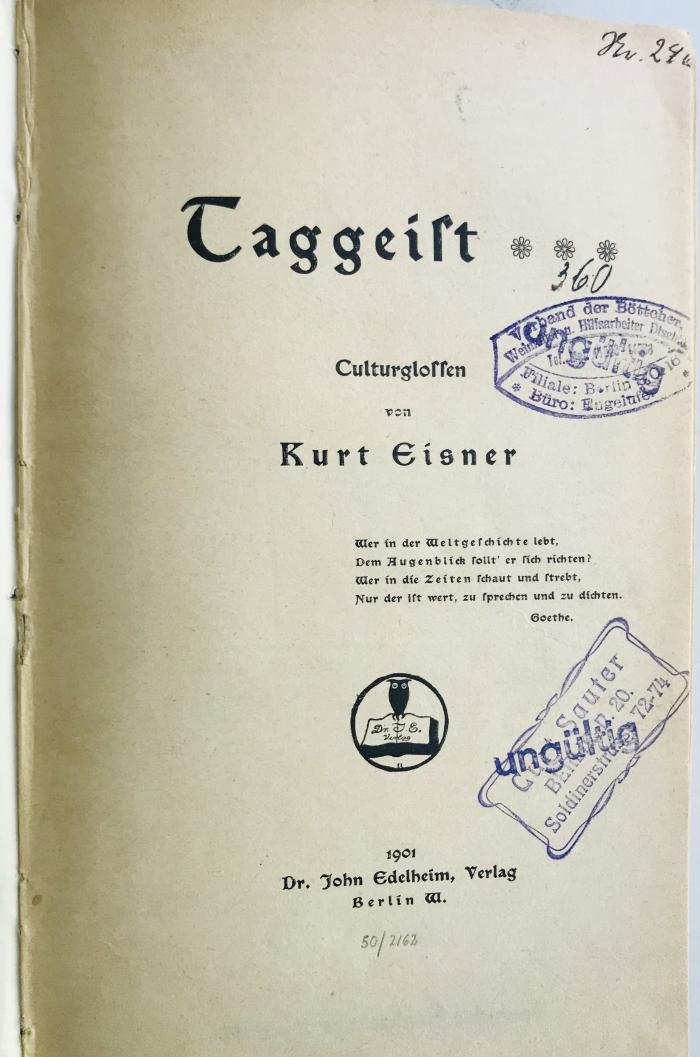 Ga 814 (ausgesondert) : Taggeist : Culturglossen (1901 )