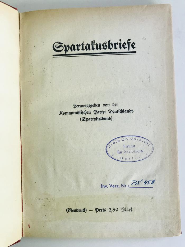 Ig 35 : Spartakusbriefe, 20. September 1916 - Nr. 12, Oktober 1918 (1920)