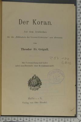 297.122 GRIG : Der Koran ([ca. 1901])