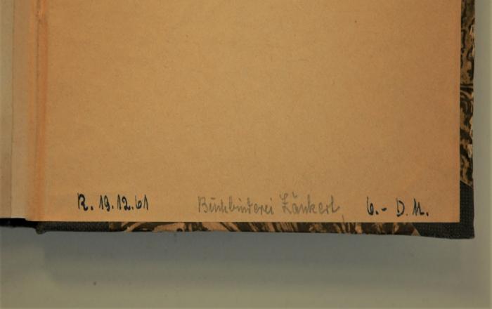 -, Von Hand: Buchbinder; 'R. 19.12.61 Buchbinderei Zänkert 6.- DM'