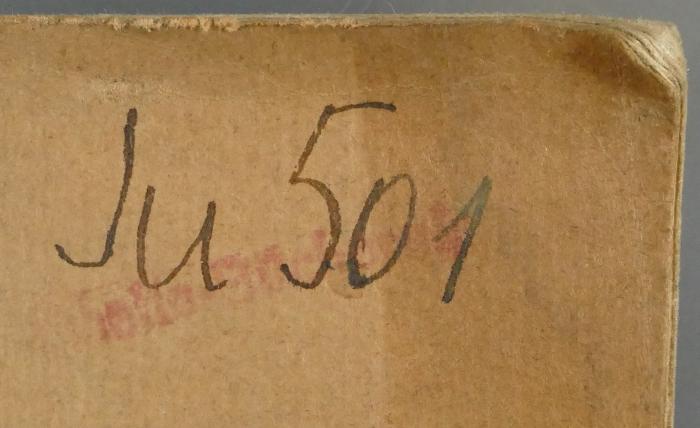 - (Theresienstadt Bibliotheken;Signatur Ju [+Nr.]), Von Hand: Signatur; 'Ju 501'. 