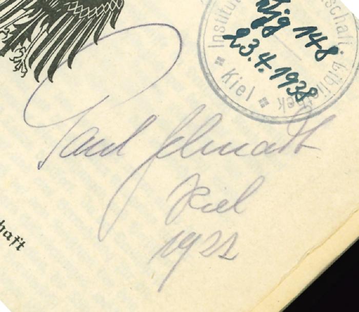 -, Von Hand: Autogramm, Notiz; '"Paul Schmadt Kiel 1922"'