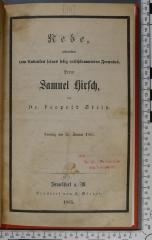 296.45 STEI : Rede, gesprochen zum Andenken seines selig entschlummerten Freundes, Herrn Samuel Hirsch (1865)
