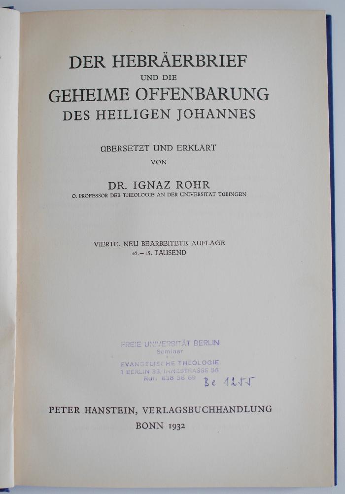 BC 5010 R739(4)+2 : Der Hebräerbrief und die Geheime Offenbarung des Heiligen Johannes (1932)