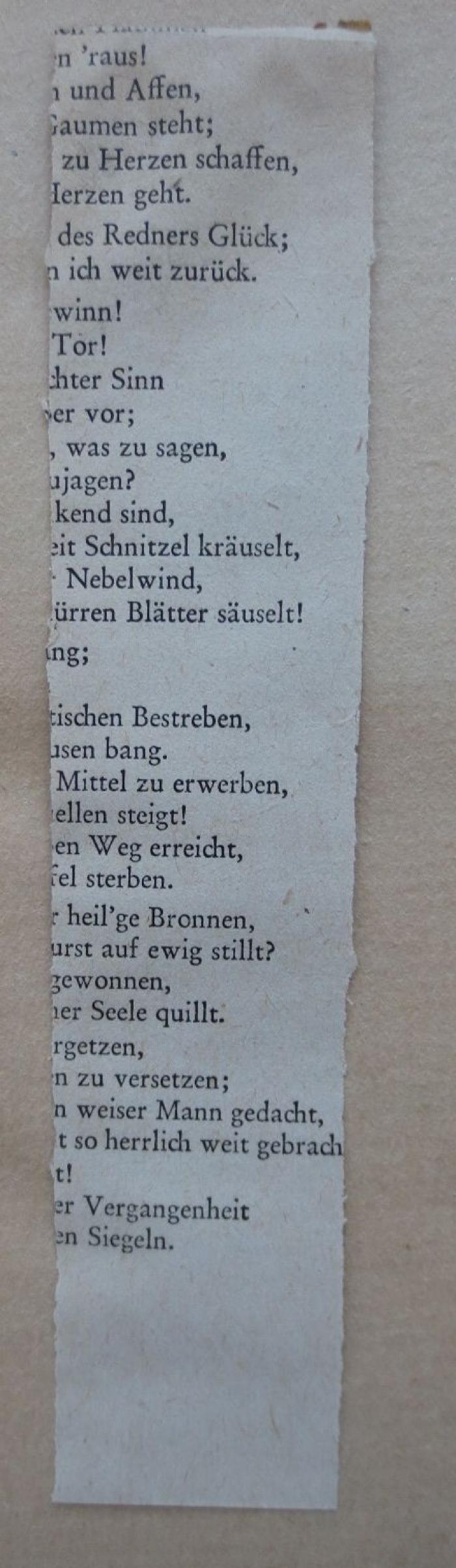  Jahrbuch der Jüdisch-Literarischen Gesellschaft. 1926 5686. (1926);- (Kahn, Moses), Papier: Lesezeichen; '[...]n 'raus!
[...] und Affen
[...] Gaumen steht
[...]'. 