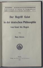 2 ZE 198-7 : Der Begriff Geist in der deutschen Philosophie von Kant bis Hegel (1907)