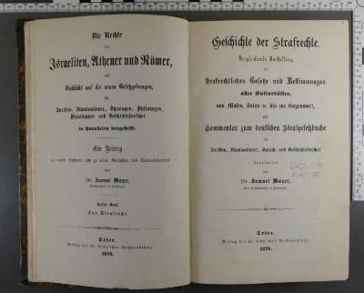 340.09 MAYE : Die Rechte der Israeliten, Athener und Römer (1876)