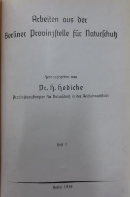 Ka 274 1 Ers: Arbeiten aus der Berliner Provinzstelle für Naturschutz (1938)