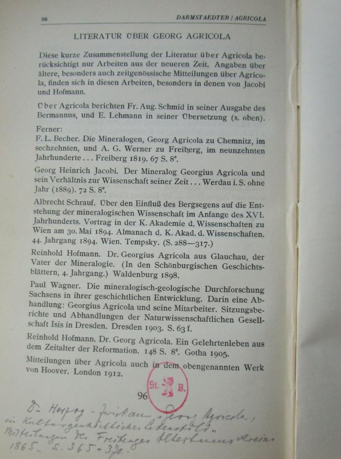 Ke 499: Georg Agricola 1494 - 1555 : Leben und Werk (1926);- (Darmstaedter, Ernst), Von Hand: Annotation. 