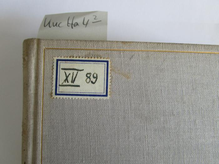 -, Etikett: Signatur, Exemplarnummer; 'XV 89'