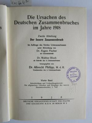 Kuc Ha 4 4: Die Ursachen des deutschen Zusammenbruches im Jahre 1918 (1928)