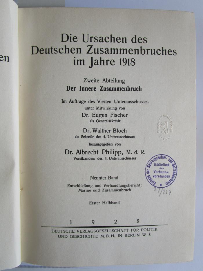 Kuc Ha 4 9,1: Die Ursachen des deutschen Zusammenbruches im Jahre 1918 (1928)