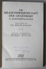 BE 1500 S785-2 : Die Religionswissenschaft der Gegenwart in Selbstdarstellungen. 2 (1926)