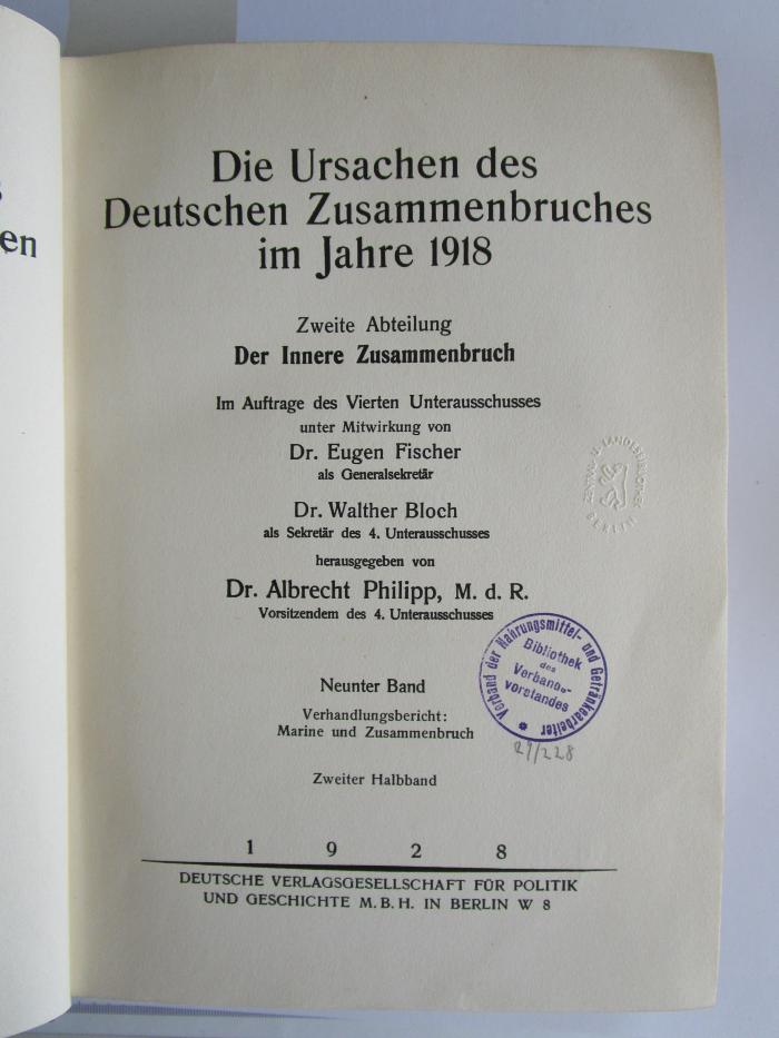 Kuc Ha 4 9,2: Die Ursachen des deutschen Zusammenbruches im Jahre 1918 (1928)